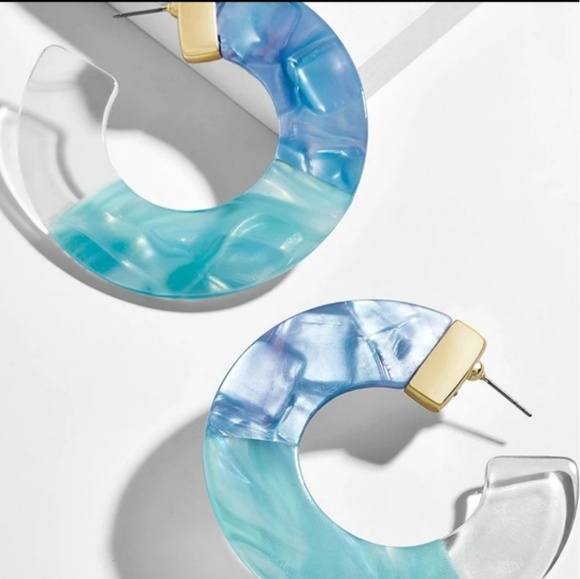 Jewelry - NEW Acrylic Earrings Blue White Hoop Half Circle